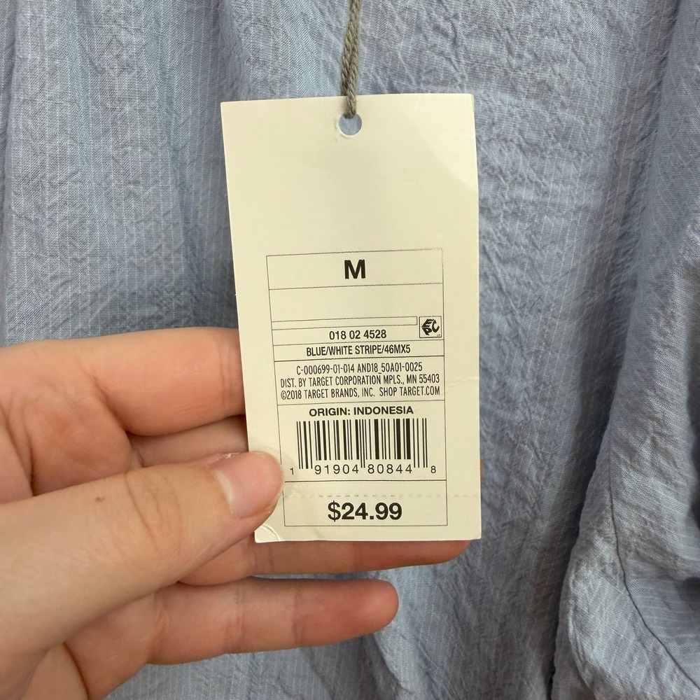 NEW A New Day blue pinstripe cropped long sleeve Crewcut pleated blouse medium - Picture 3 of 6